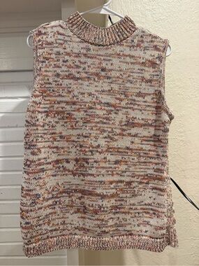 Talbots Marled Knit Sweater Vest Mock Neck Sleeveless Cotton Blend Size Large